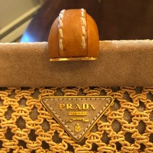 Prada woven clutch suede trim leather clasp